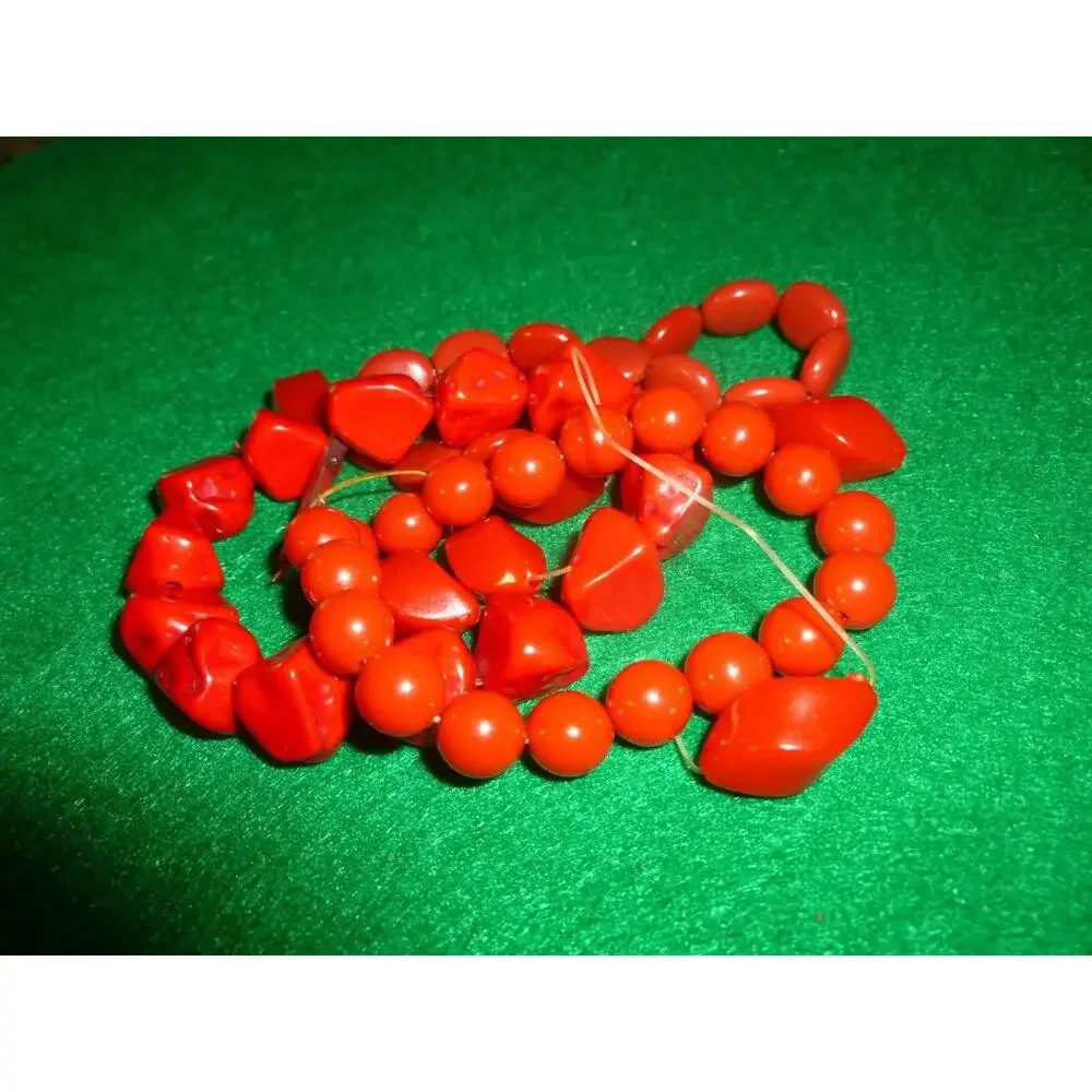 Vintage Loose Faux‎ Coral Bead Lot 3 Shapes Ball Chunk Twisted baguette